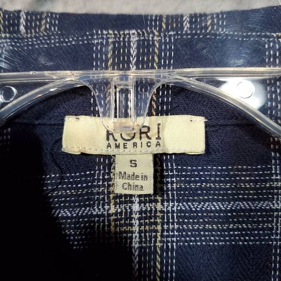 Kori America Flannel Womens Small Blue Tan Plaid Button Down Shirt Top - Picture 4 of 8